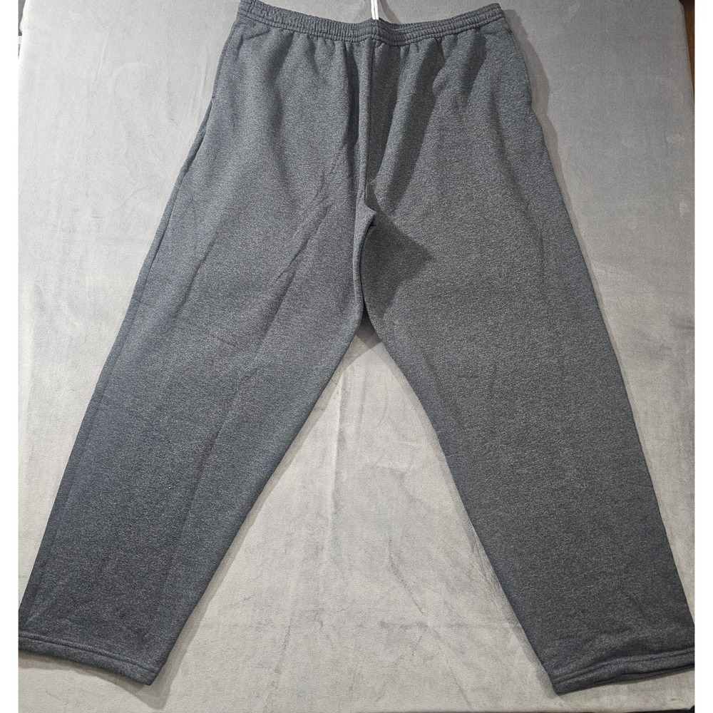 Mens Charcoal Gray Fleece Sweatpants Elastic Waist Drawstring Open Bottom XL